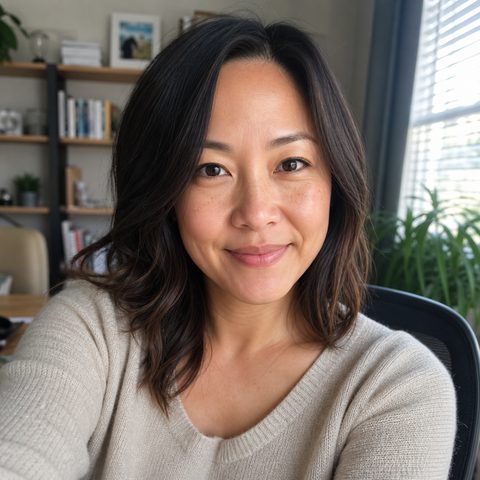 Person filming a product review at home