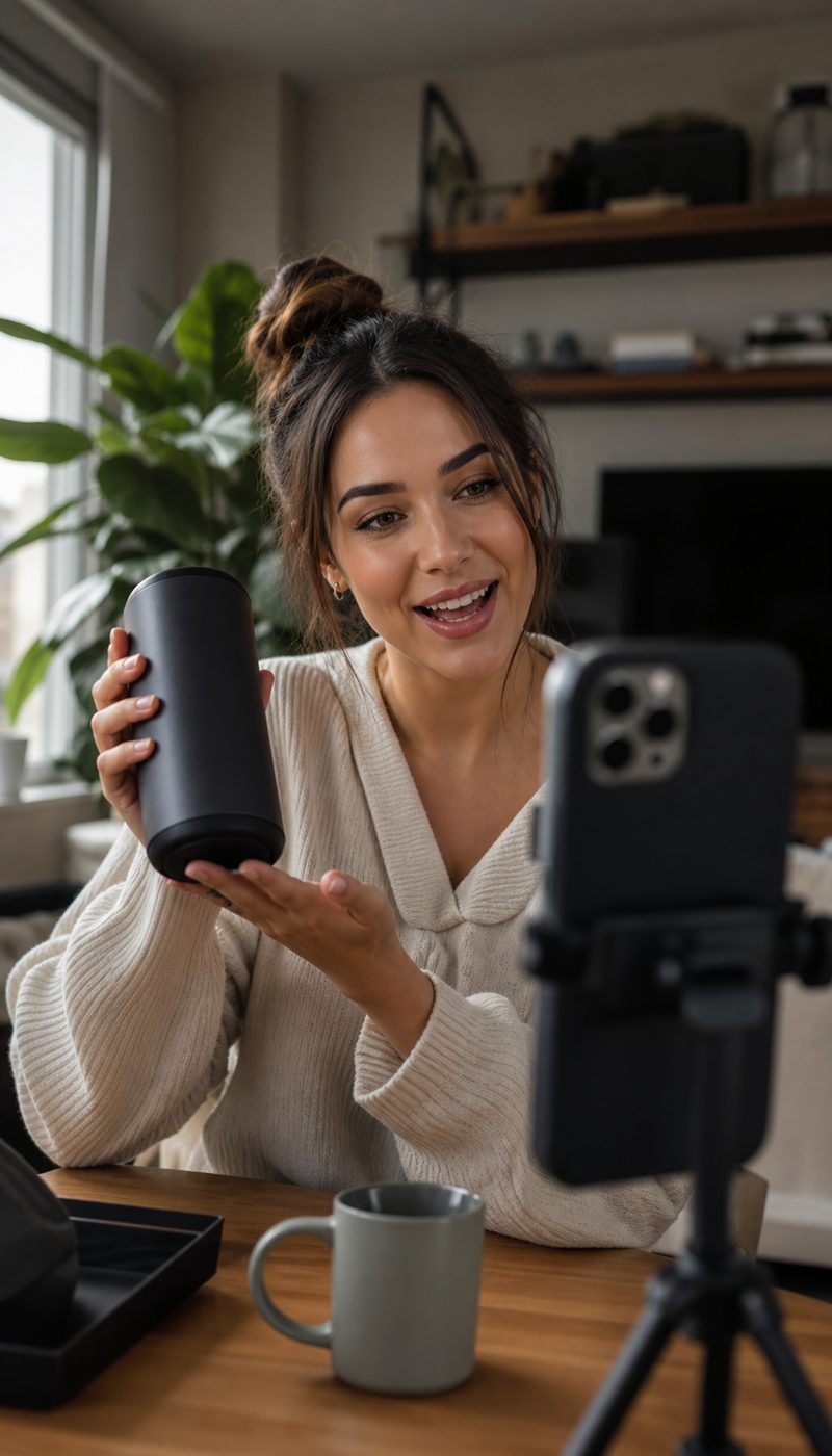 A creator filming an honest product review on her phone